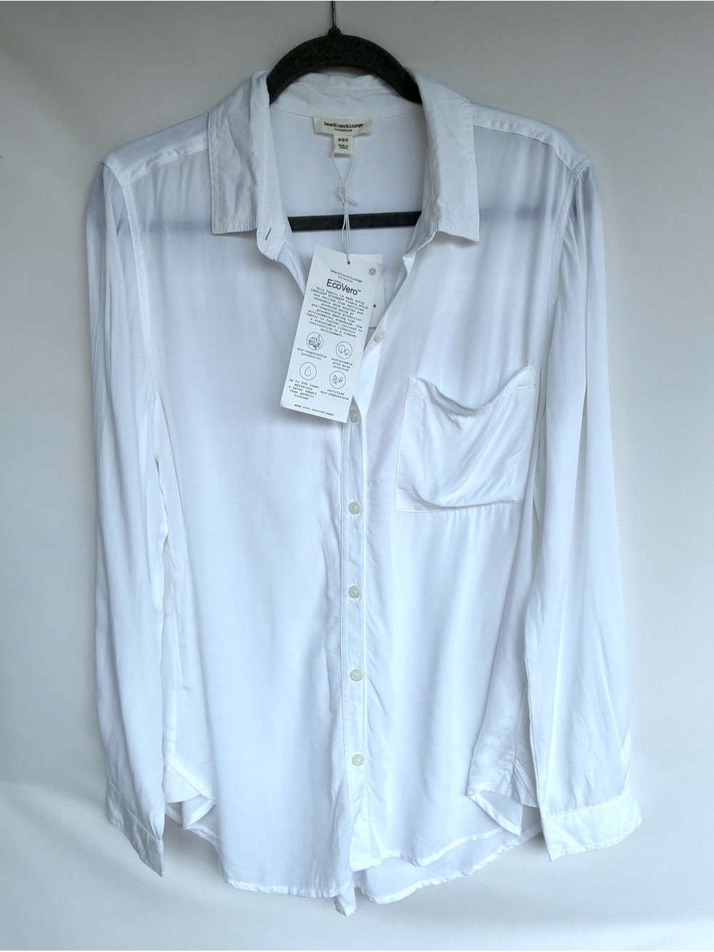 beachlunchlounge White EcoVero Button Front Blouse Shirt NWT Size Medium